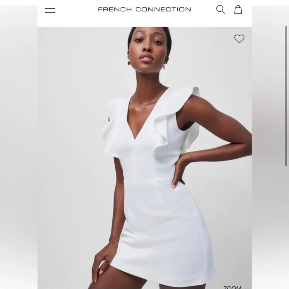French Connection Whisper Ruffle Mini Dress white graduation dress vneck ruffles - Picture 1 of 16